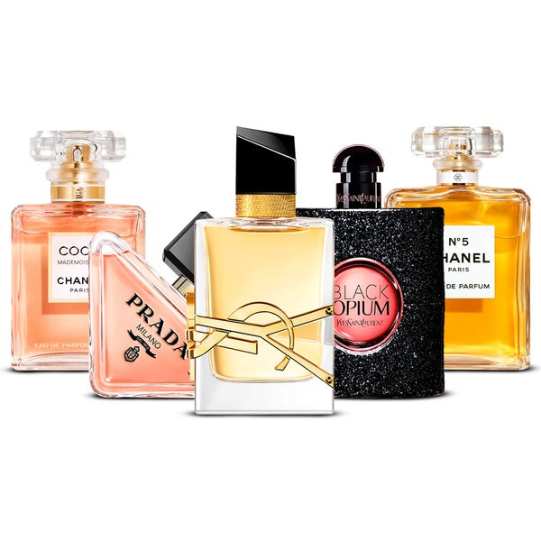 Kombination aus 5 Damenparfüms – Coco Mademoiselle, Prada Paradoxe, Libre, Black Opium and Chanel N°5 [100 ml each]